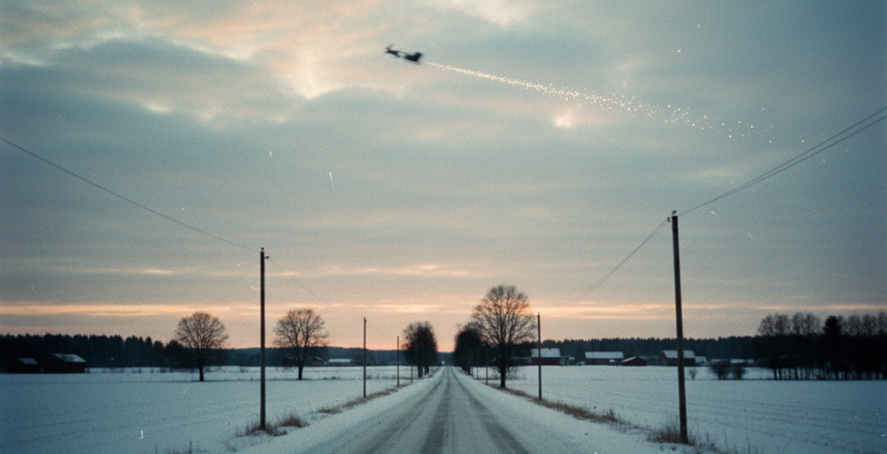 AI-genererad bild där tomten far över en vinterhimmel